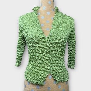 Magic Scarf Co Green Crinkle Stretch Button Top One Size Retro Y2K Festival